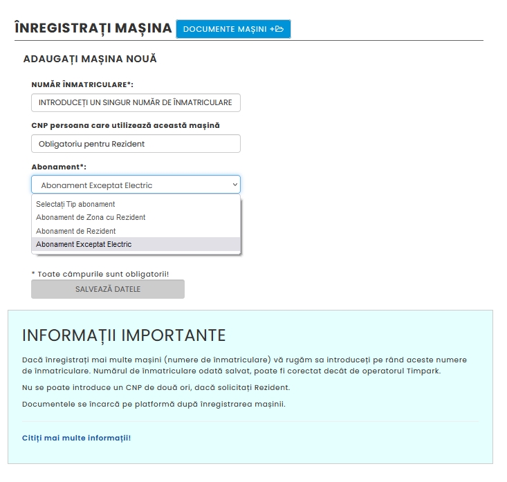 INREGISTRARE MASINA